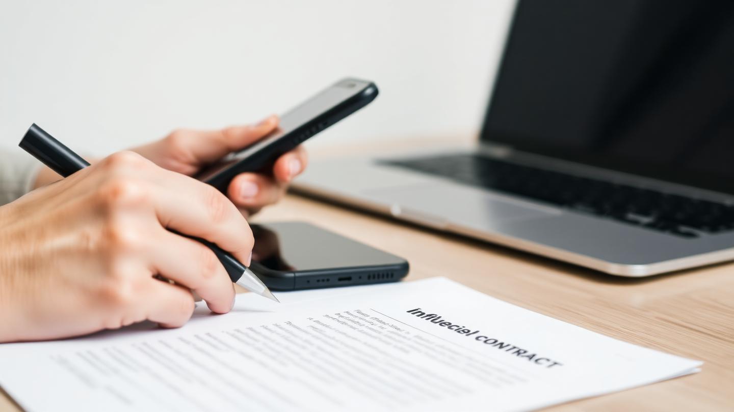 Smartphone et carnet de négociation sur fond minimaliste.